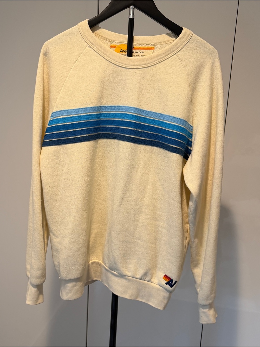 Women’s Cream Sweatshirt with Blue Stripe Detail